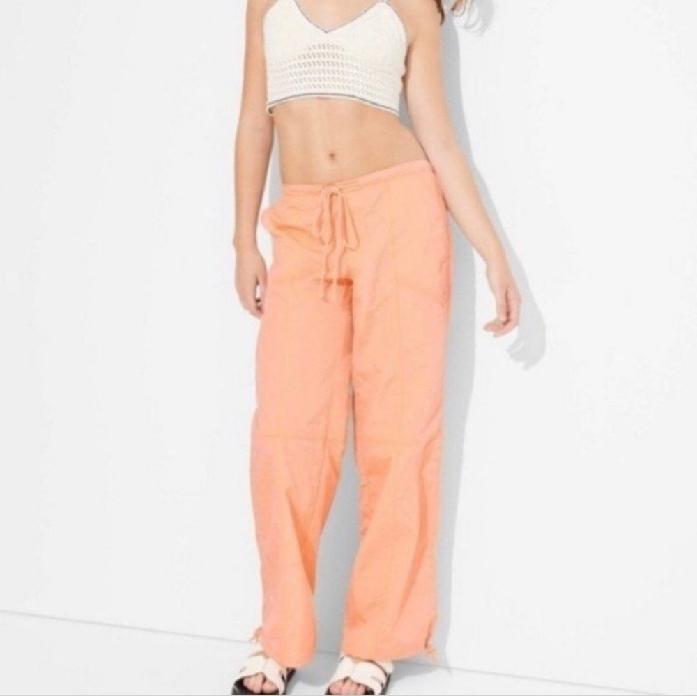 Women's Peach/Orange Drawstring Parachute Pants Small Wild Fable